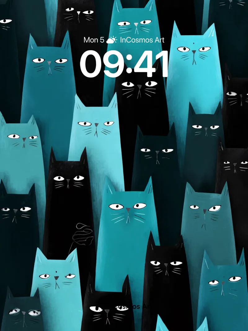 Whispering Teal Cats Wallpaper with Shadowed Gaze