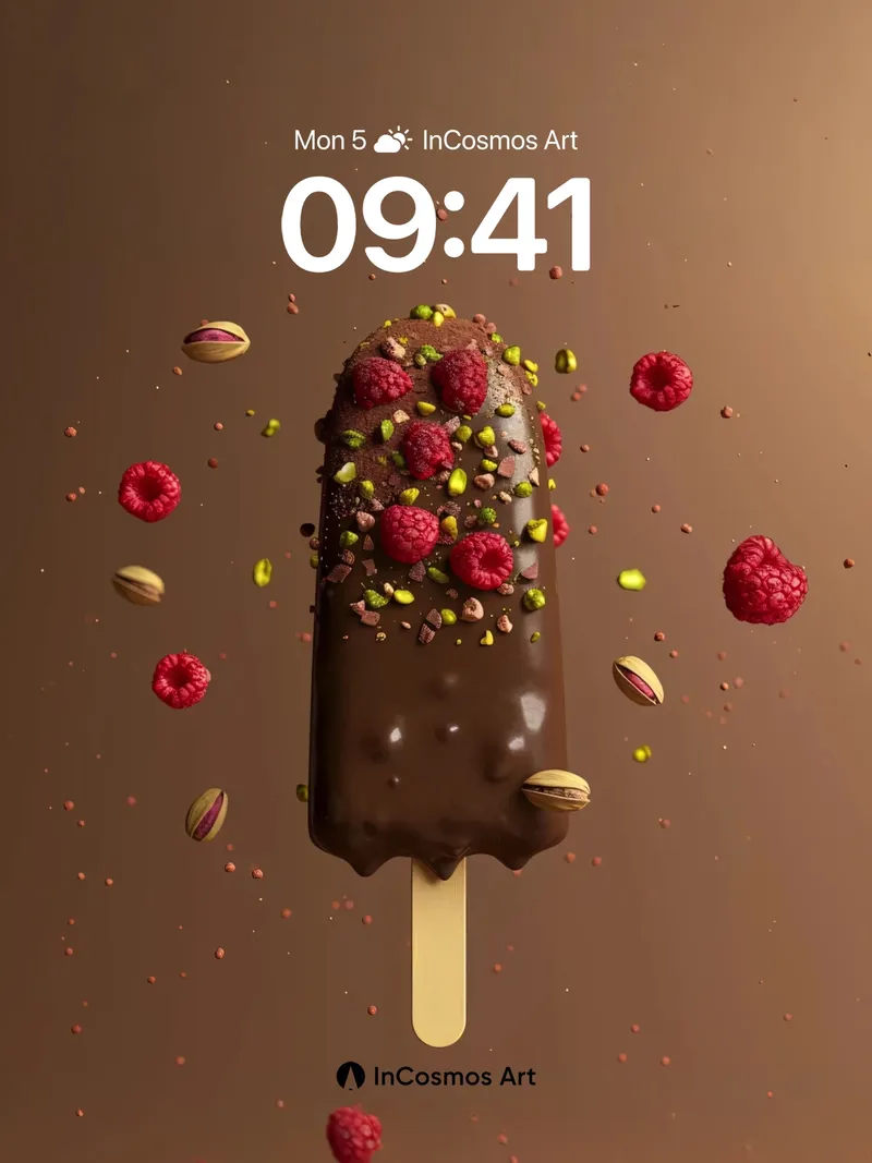 Chocolate Cascade Wallpaper with Floating Berries
