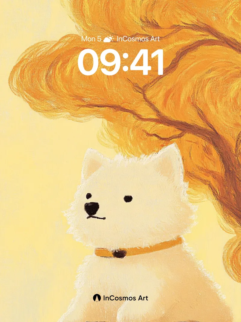Golden Hush Wallpaper with Fluffy Canine Gaze