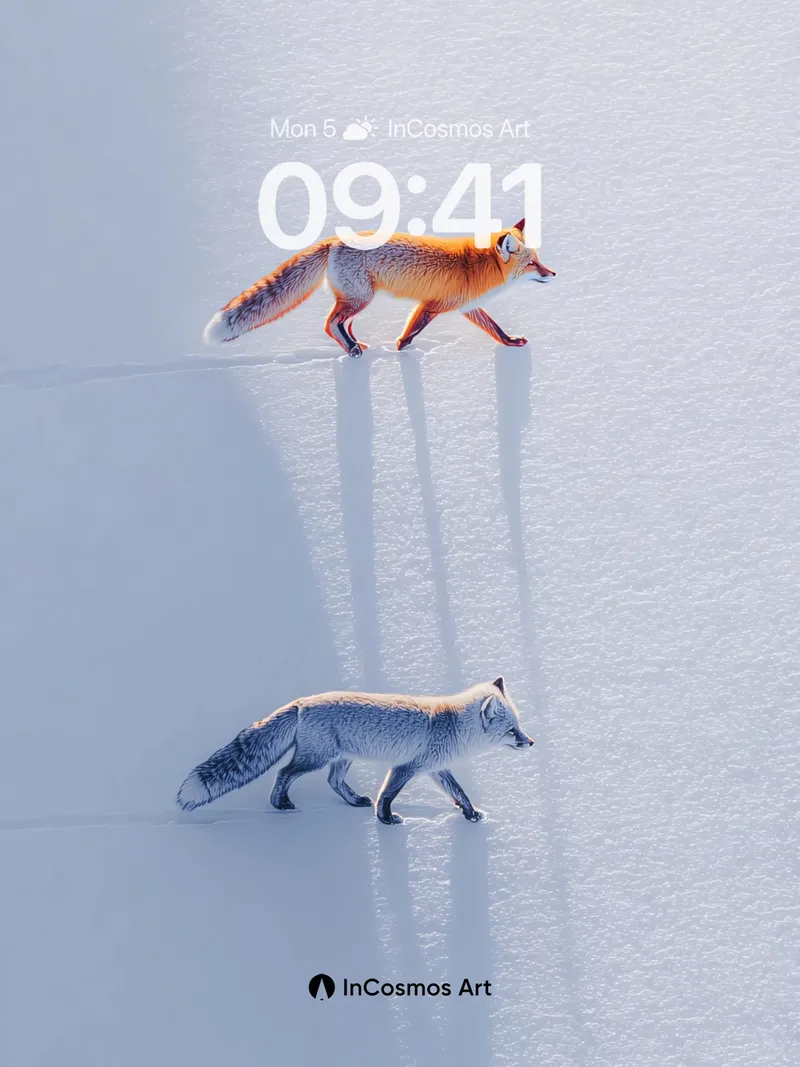 Silent Snowfox Wallpaper with Dual Shadows