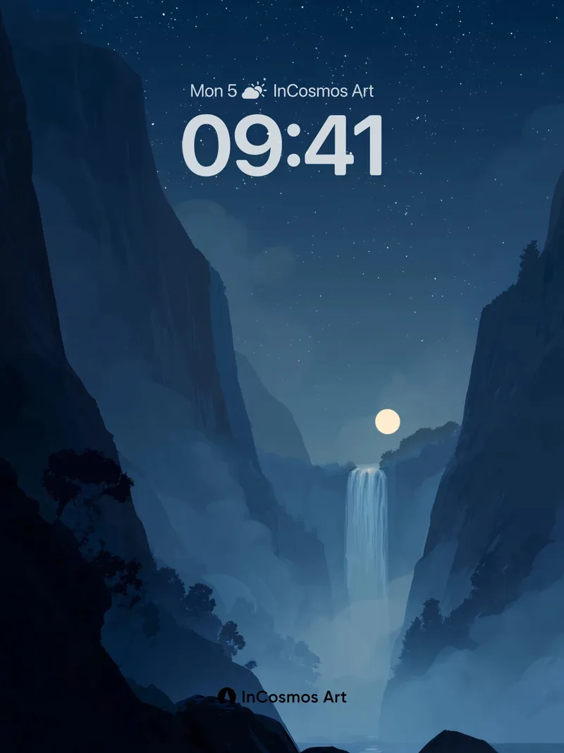 Moonlit Cascade Wallpaper with Starlit Veil