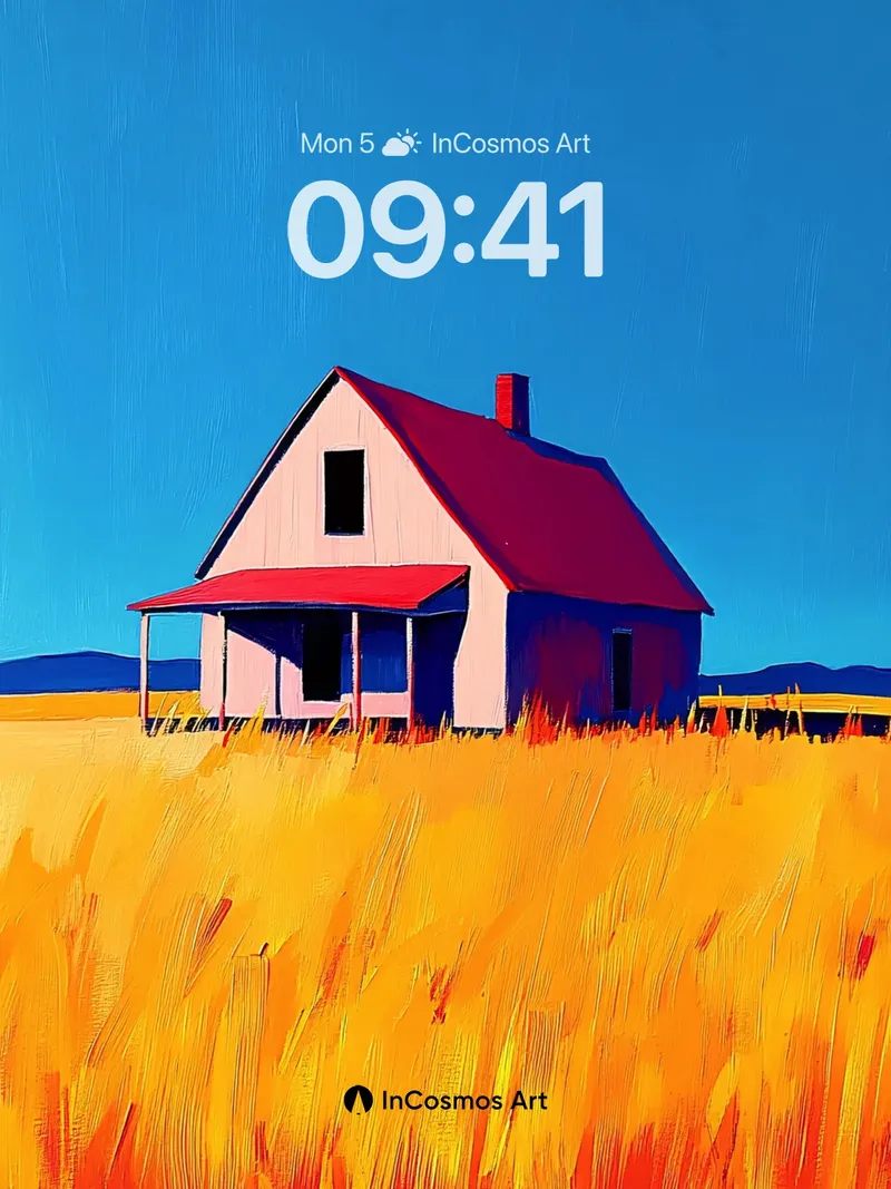 Golden Field Wallpaper with Crimson Roof