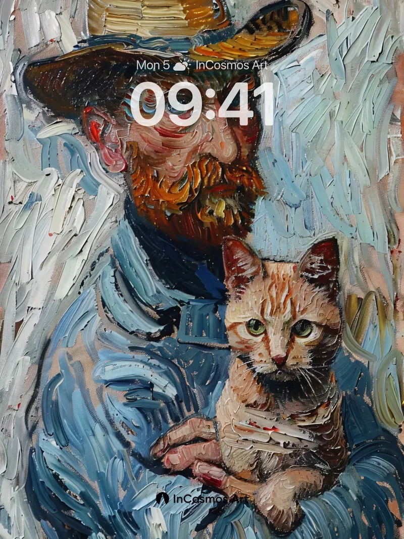 Whispering Brushstrokes Wallpaper with Feline Companion