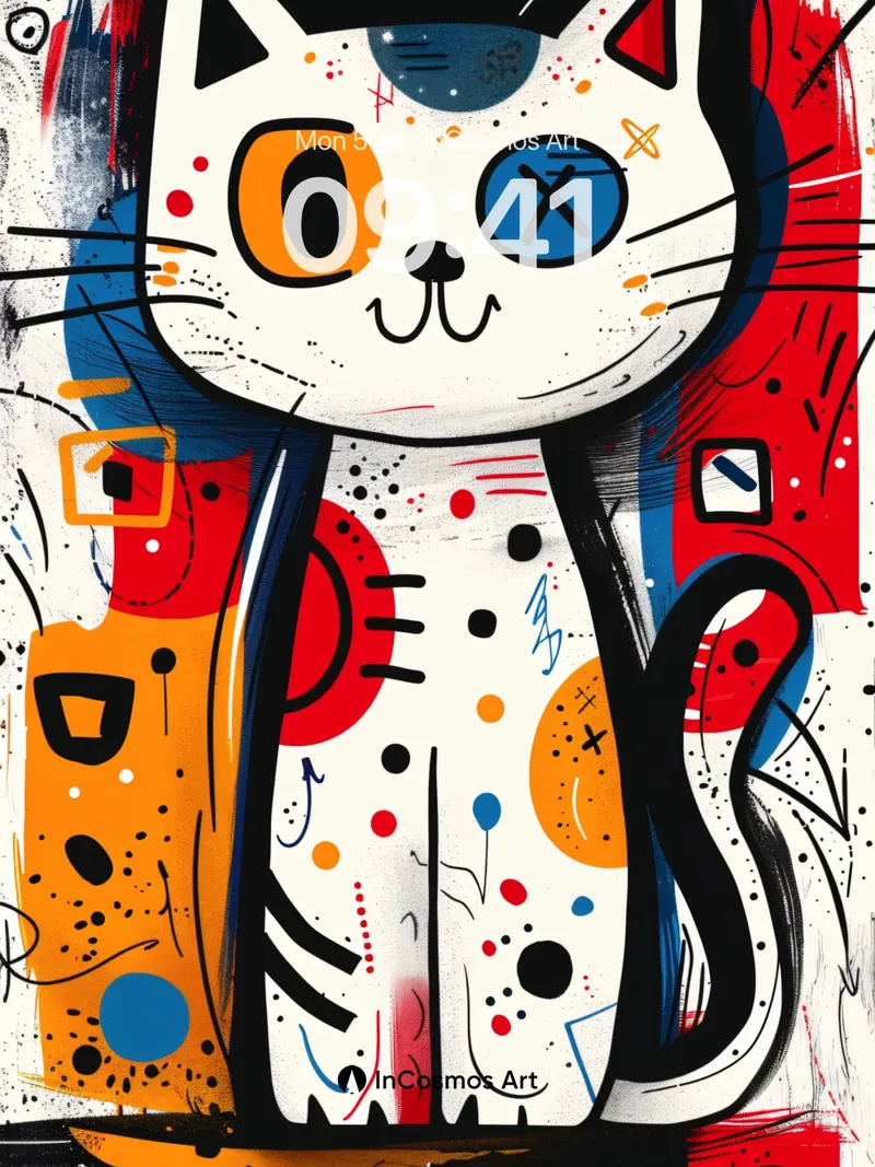 Playful Chaos Wallpaper with Whimsical Cat