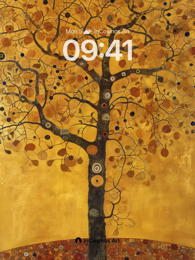 Golden Tree Wallpaper with Mystical Orbs