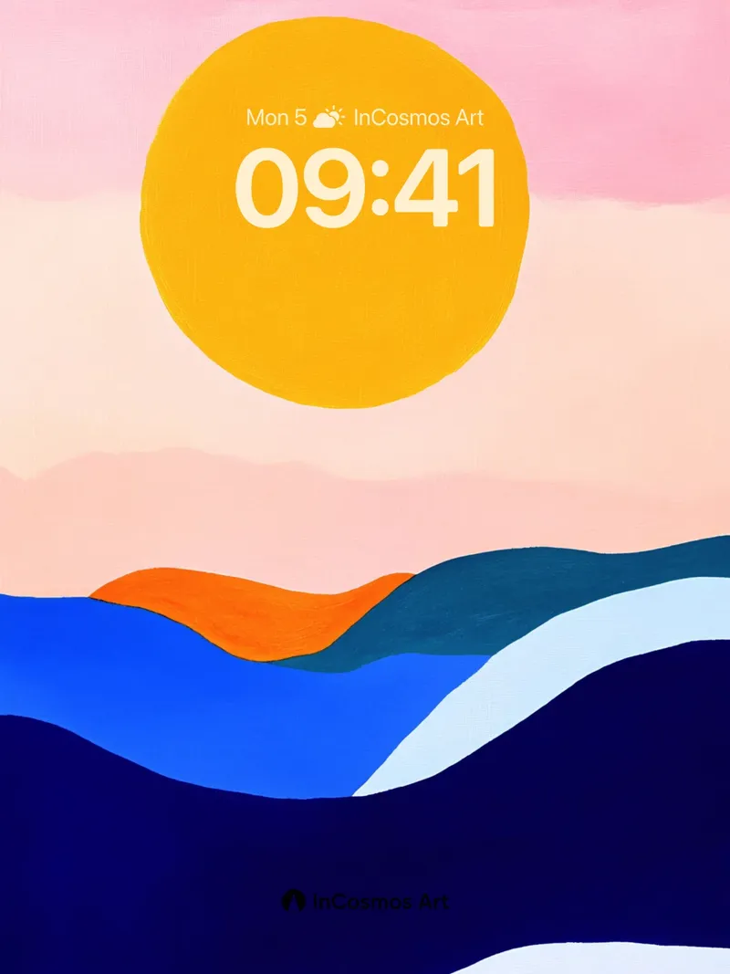 Serene Horizon Wallpaper with Floating Sun