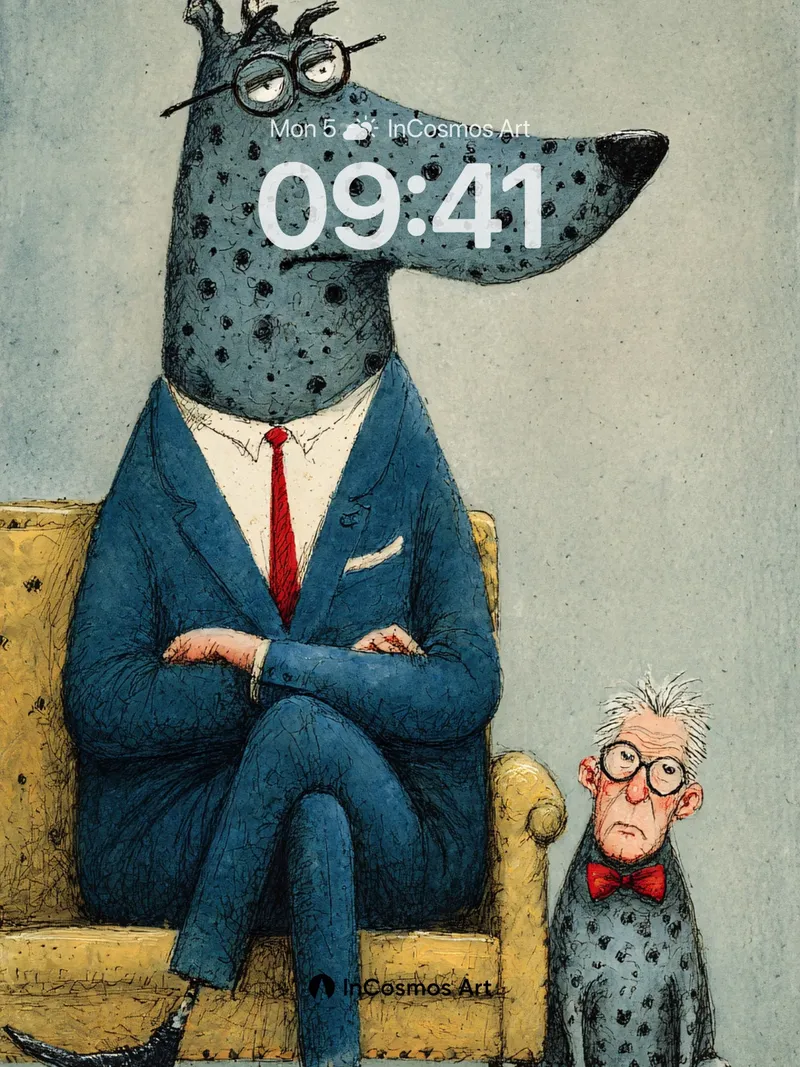 Surreal Canine Portrait Wallpaper with Polka-Dot Dignity