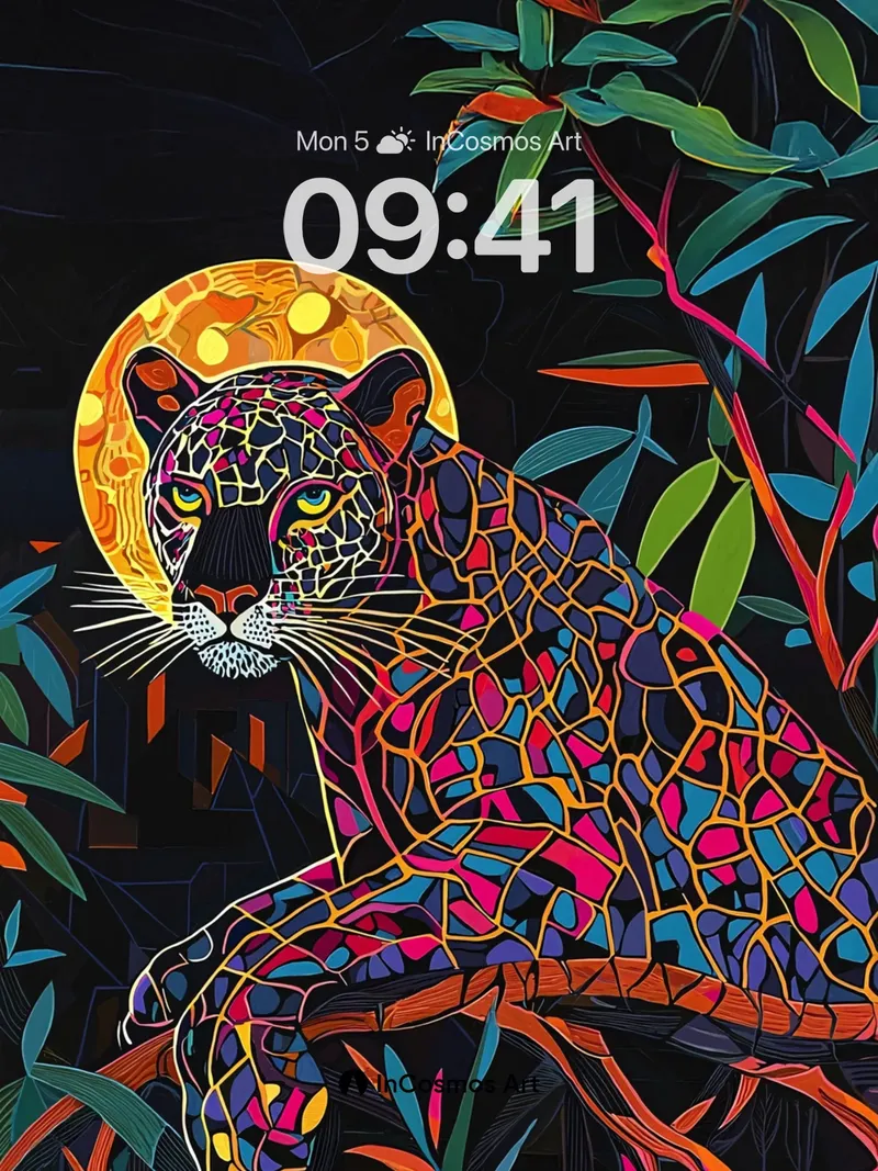 Electric Jungle Wallpaper with Neon Leopard
