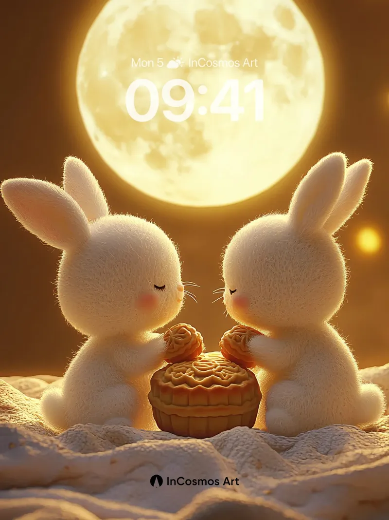 Lunar Hush Wallpaper with Moonlit Bunnies