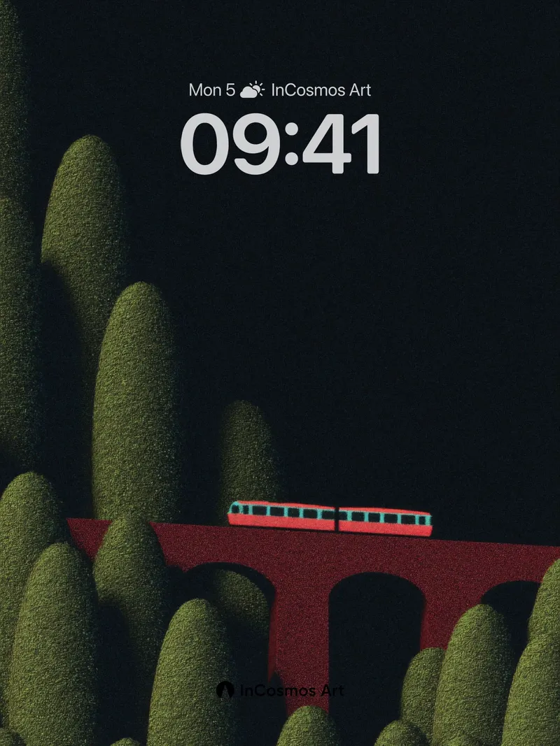 Midnight Forest Wallpaper with Floating Train