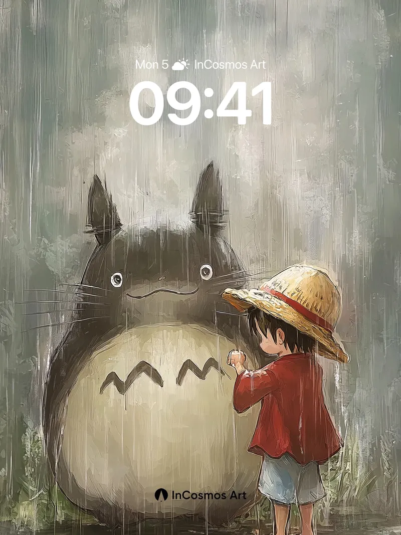Whispering Rain Wallpaper with Totoro's Gentle Gaze