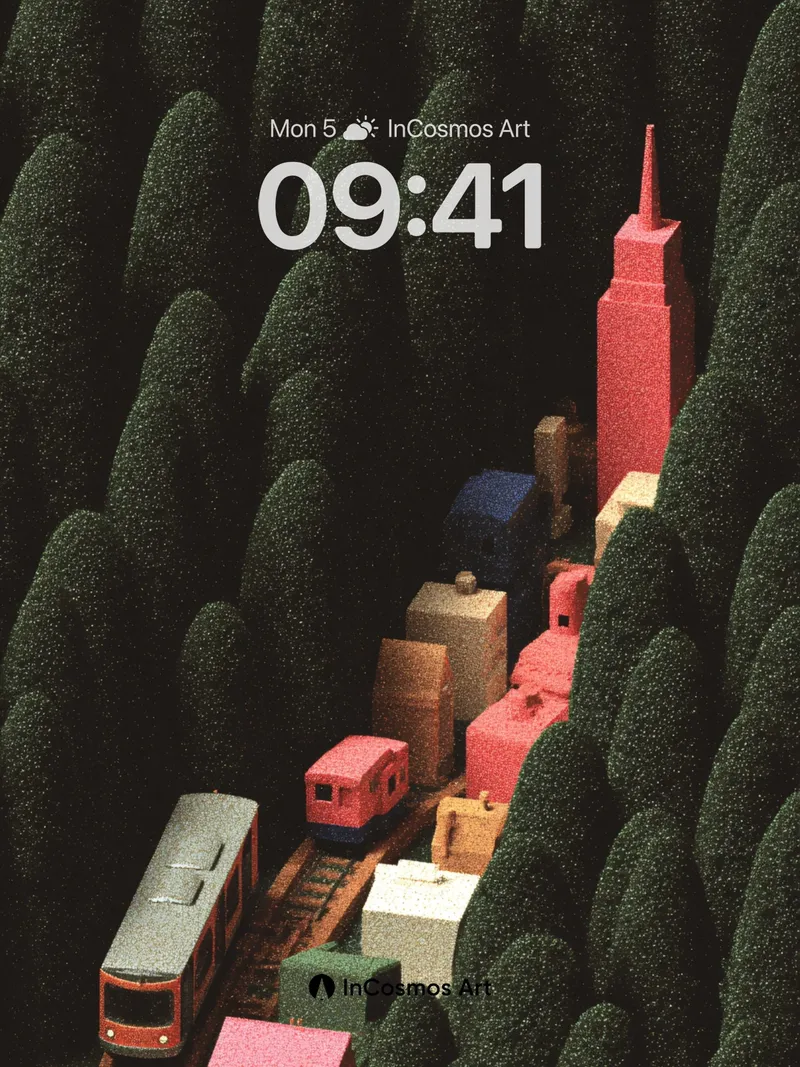 Whispering Forest Wallpaper with Miniature City