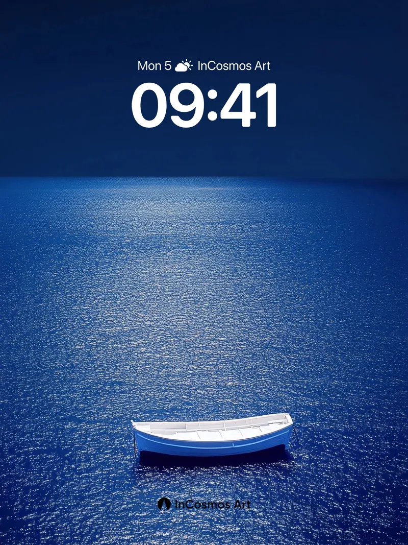 Serenity Blue Wallpaper with Lone Boat