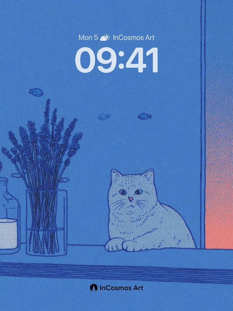 Serene Blue Hush Wallpaper with Floating Fish