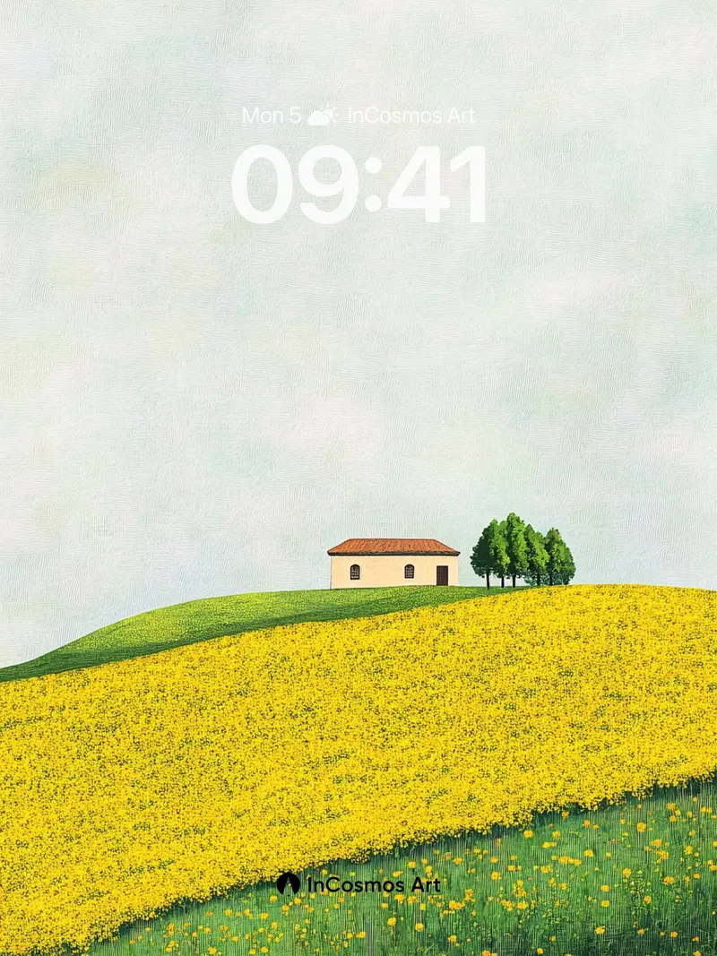 Serenity Field Wallpaper with Hidden House