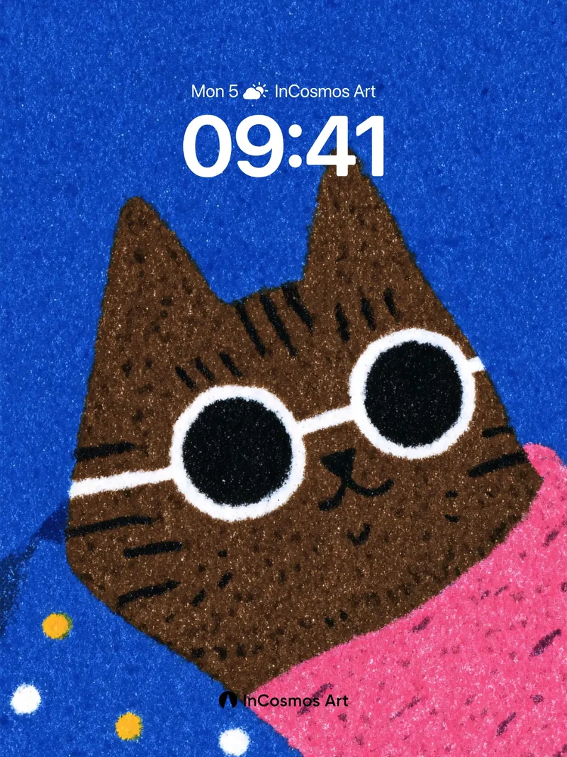 Whimsical Feline Wallpaper with Polka-Dot Play