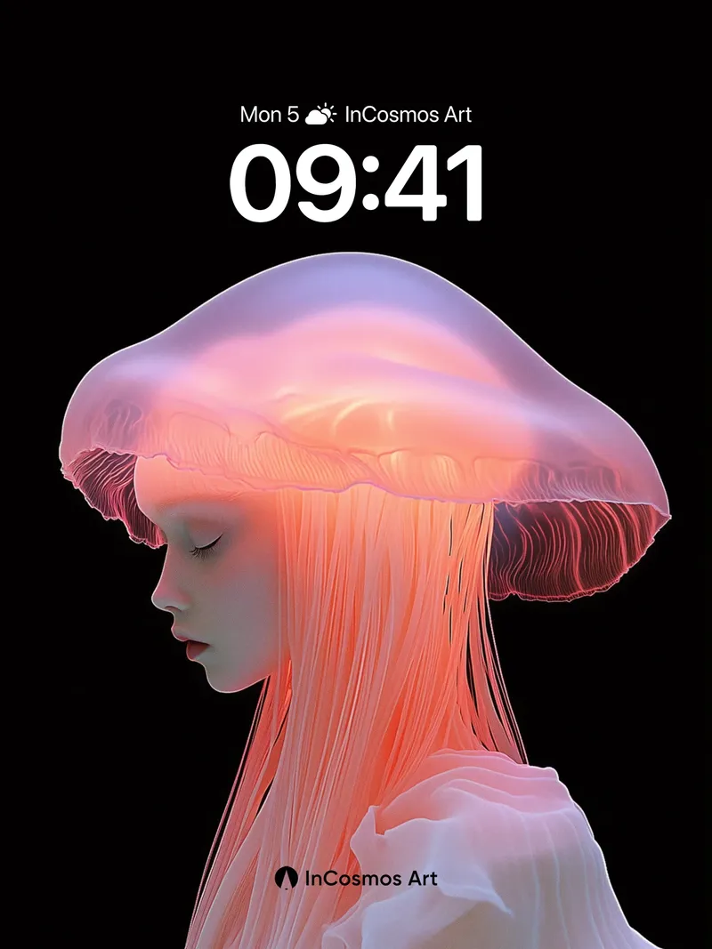 Luminous Mushroom Crown Wallpaper with Ethereal Hair