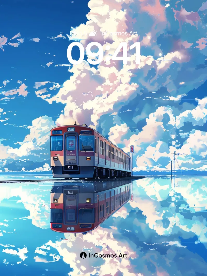Serene Reflection Wallpaper with Floating Train