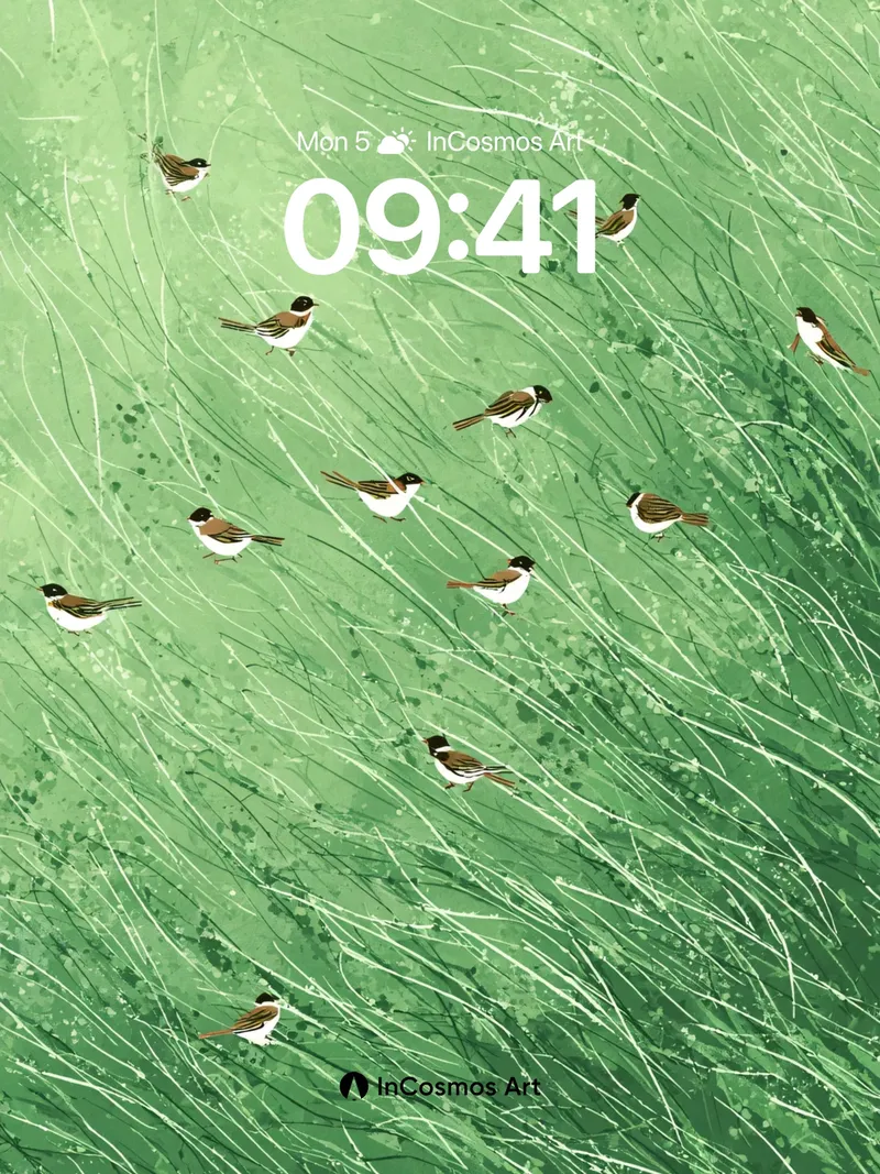 Whispering Grass Wallpaper with Feathered Dwellers