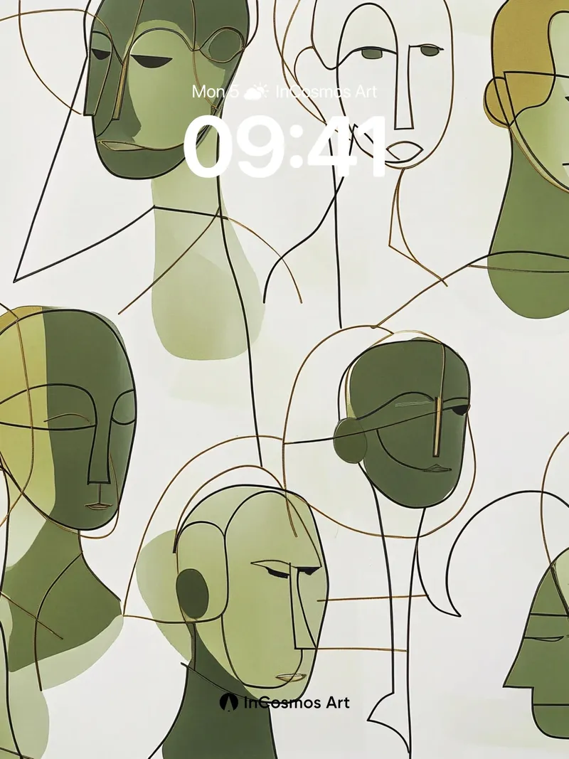 Whispering Faces Wallpaper with Cubist Lines