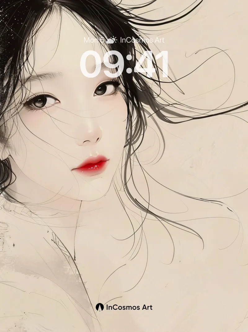 Whispering Ink Wallpaper with Floating Hair