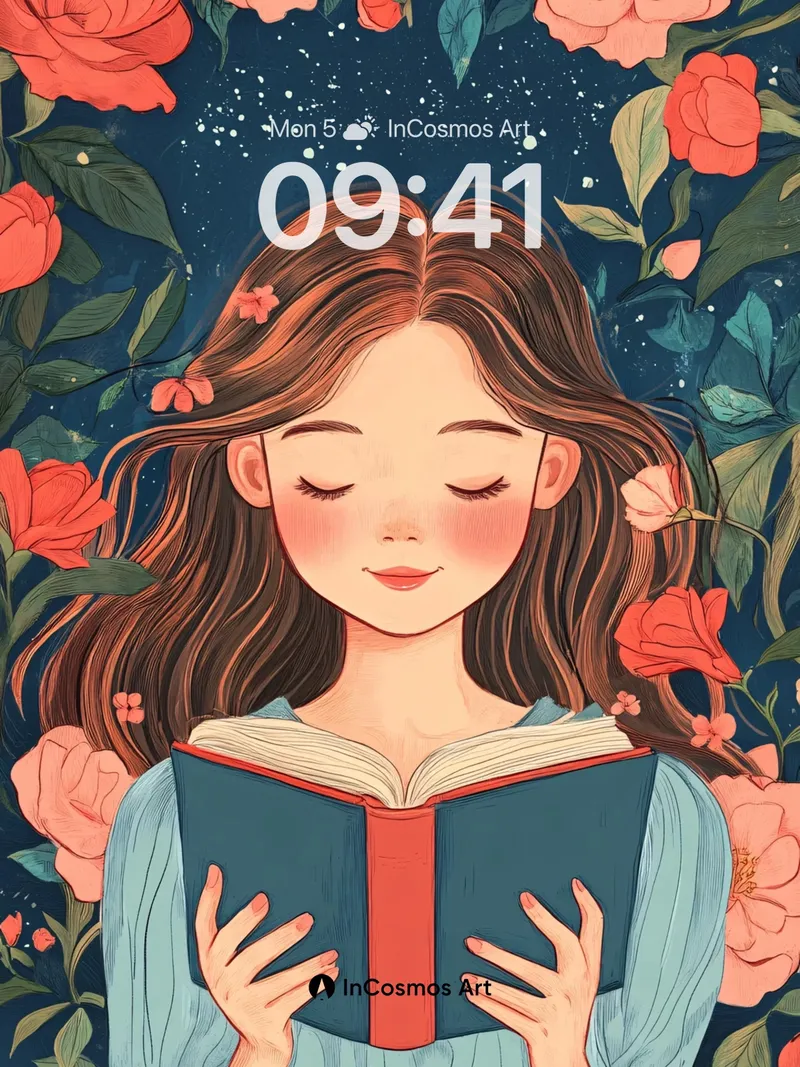 Starry Bloom Wallpaper with Whispering Pages
