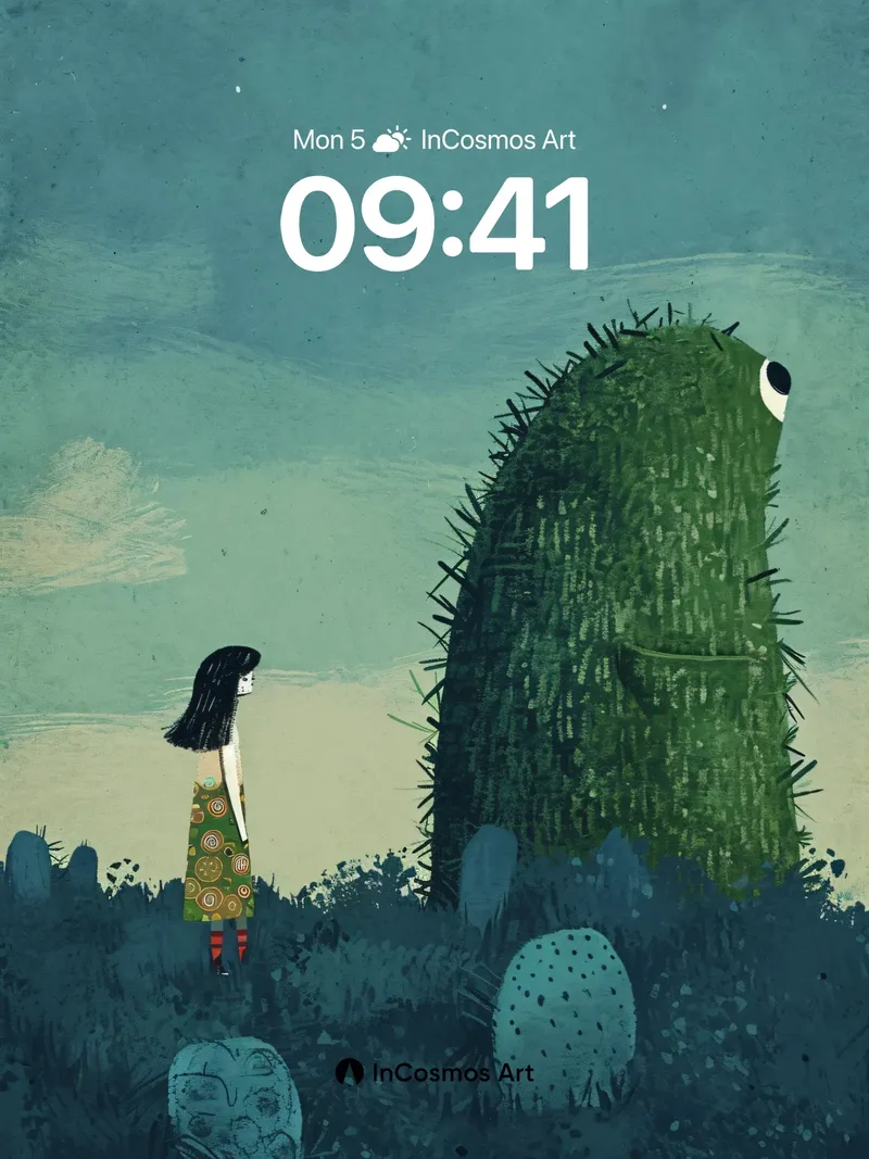 Whispering Cactus Wallpaper with Starlit Gaze