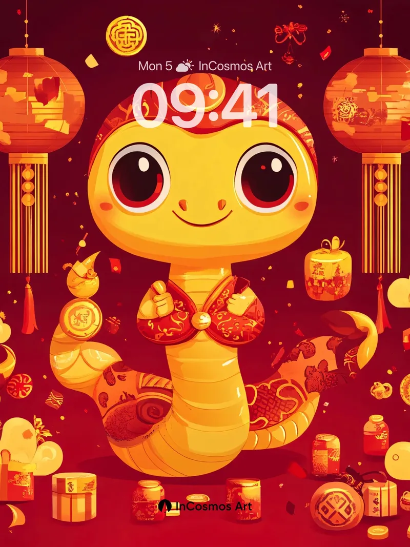 Golden Serpent Celebration Wallpaper with Lunar Lanterns