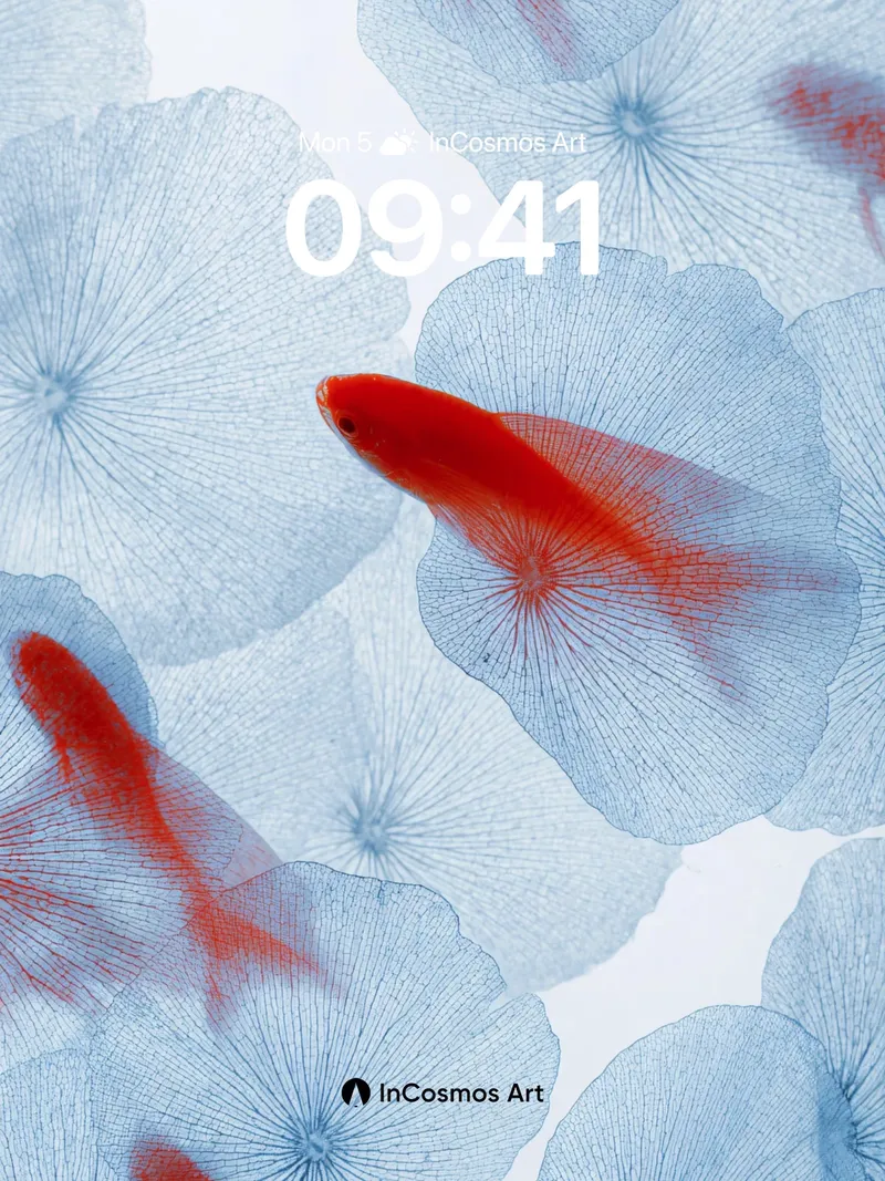 Serene Bloom Wallpaper with Floating Goldfish