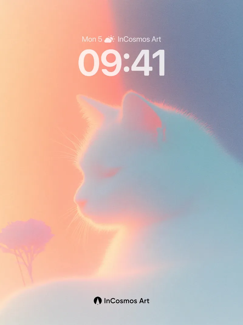 Serene Haze Wallpaper with Ethereal Cat Silhouette