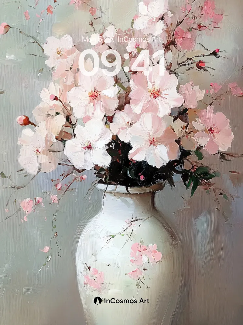 Serene Bloom Wallpaper with Painted Vase