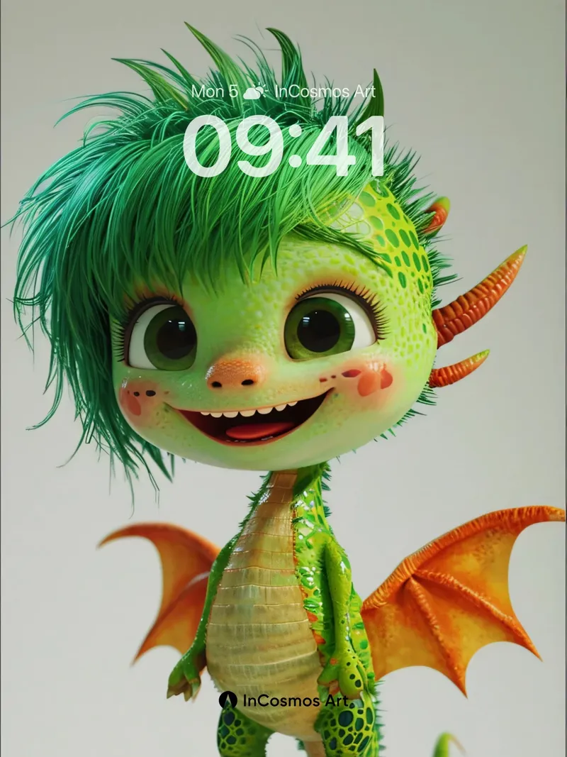 Playful Dragon Wallpaper with Lush Green Hair