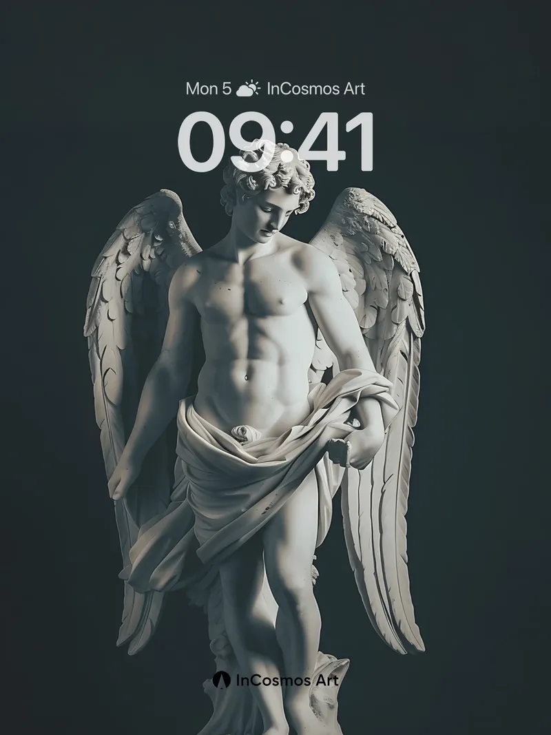 Serene Marble Angel Wallpaper with Winged Grace