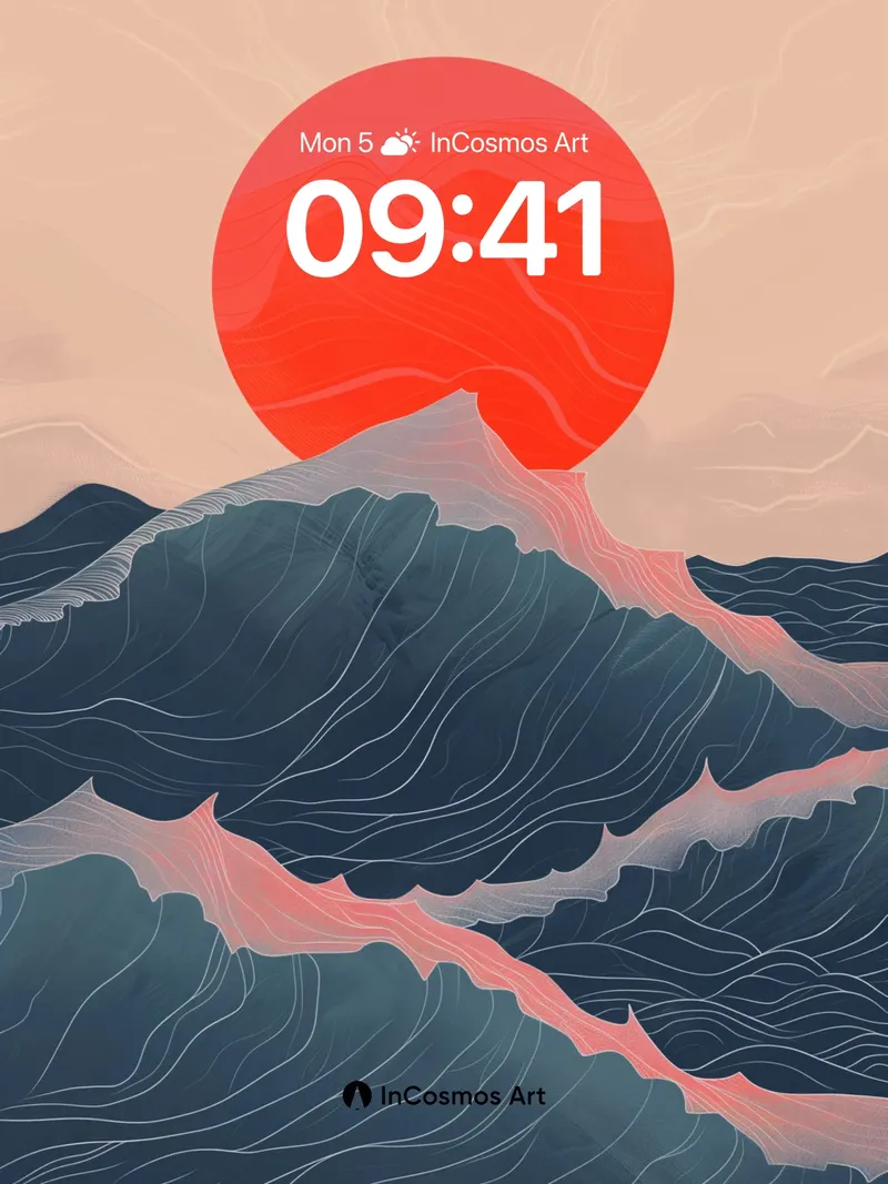 Crimson Horizon Wallpaper with Wave Veins