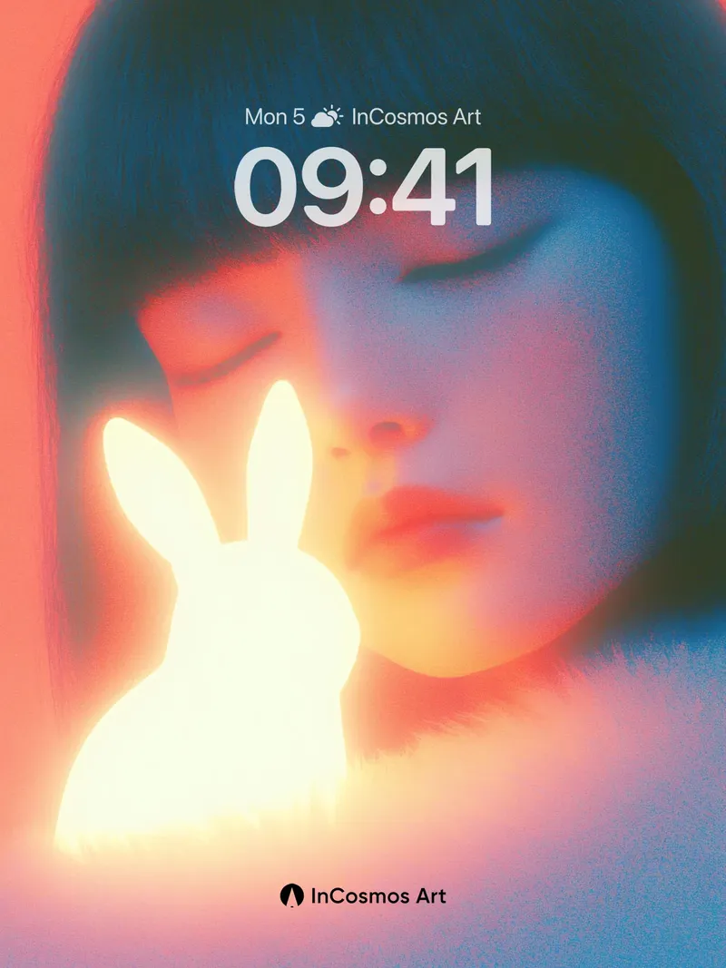 Luminous Hush Wallpaper with Glowing Bunny Silhouette