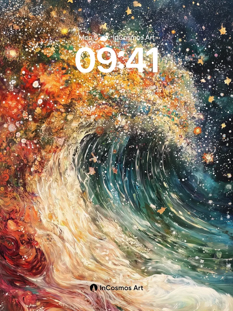 Cosmic Wave Wallpaper with Starlit Bloom