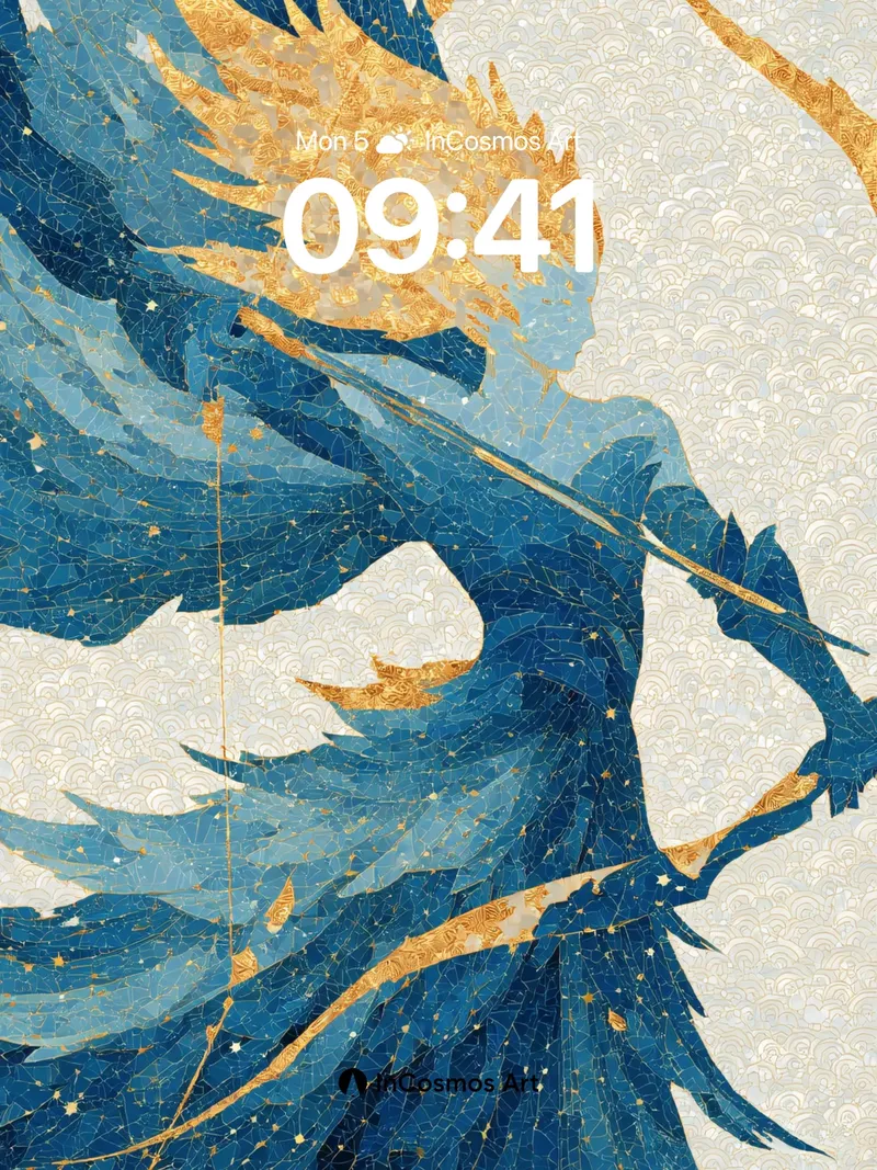 Celestial Feather Wallpaper with Golden Stars