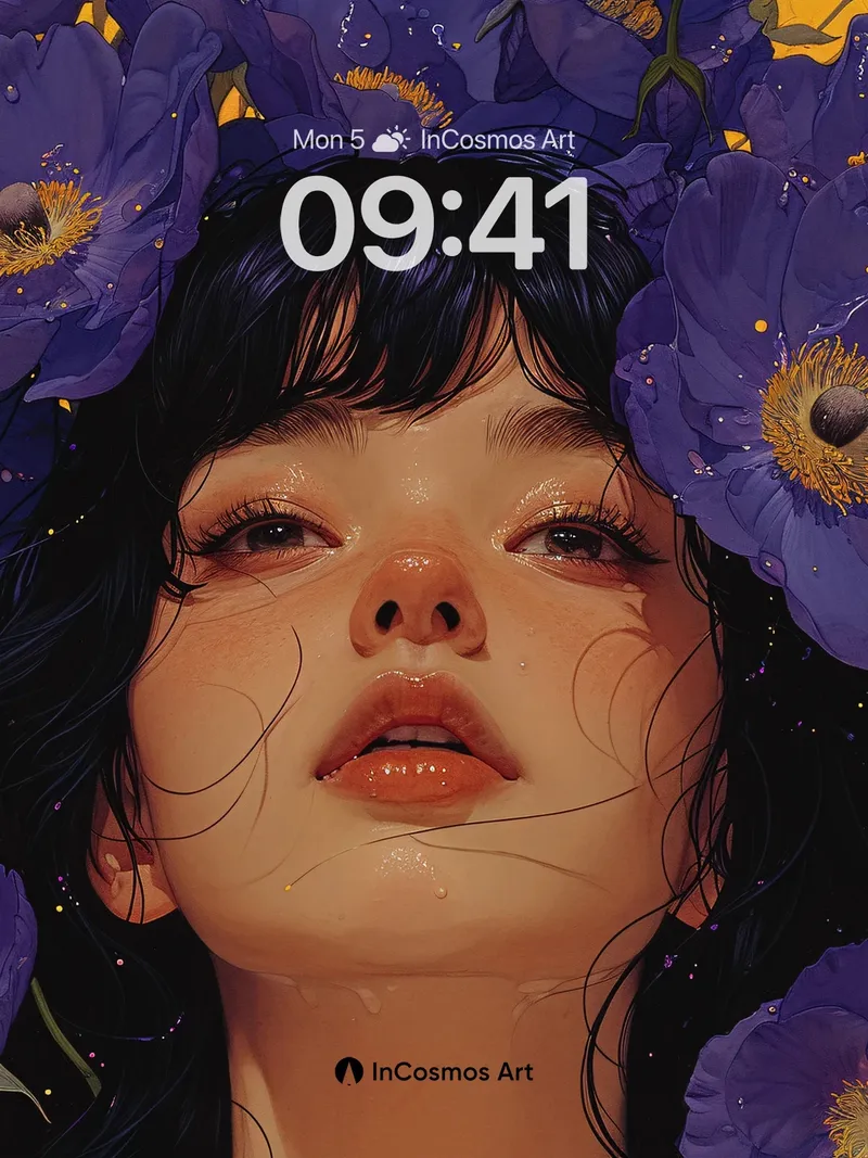 Luminous Petal Wallpaper with Starlight Veins