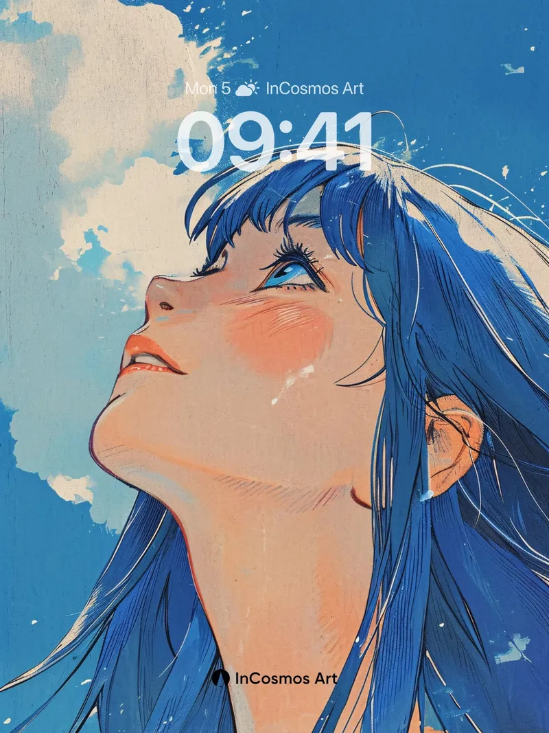 Skyward Gaze Wallpaper with Azure Tresses