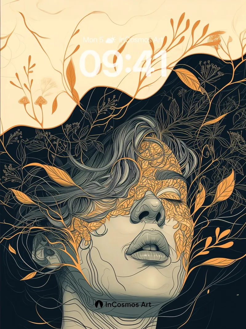 Surreal Botanical Wallpaper with Golden Veins