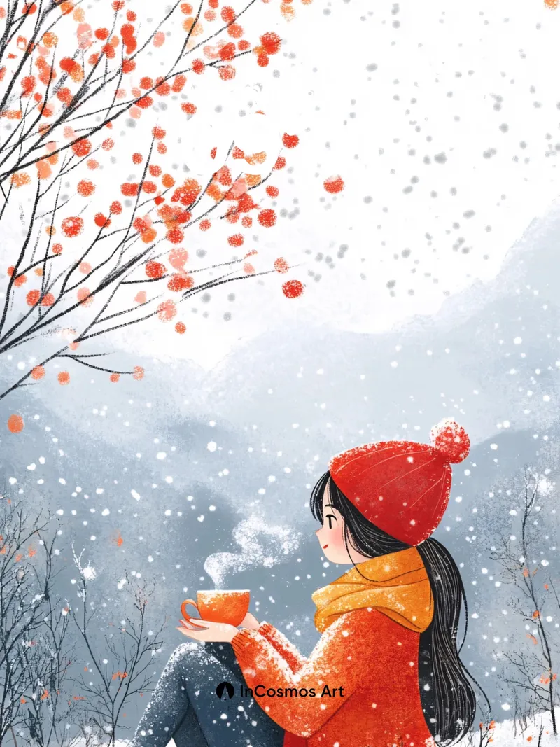 Snowfall Serenity Wallpaper with Cherry Blossom Whispers