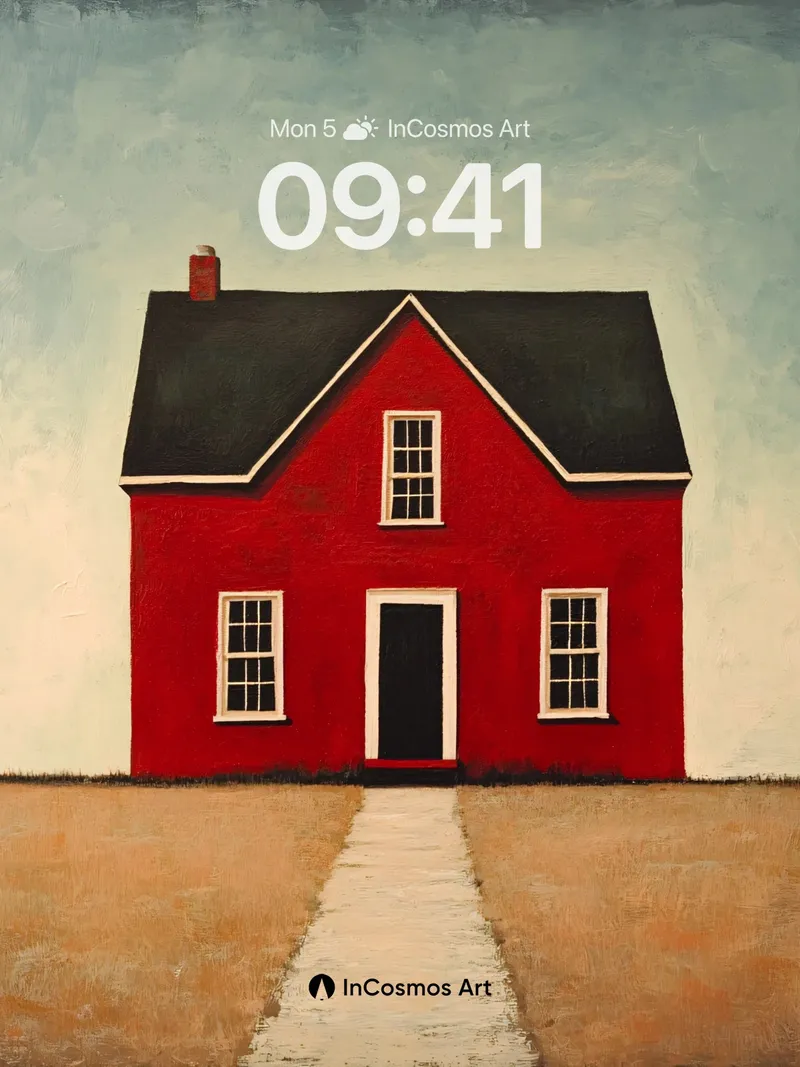 Stillness of Red House Wallpaper with Weathered Path