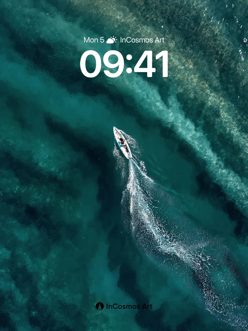 Cerulean Current Wallpaper with Floating Vessel