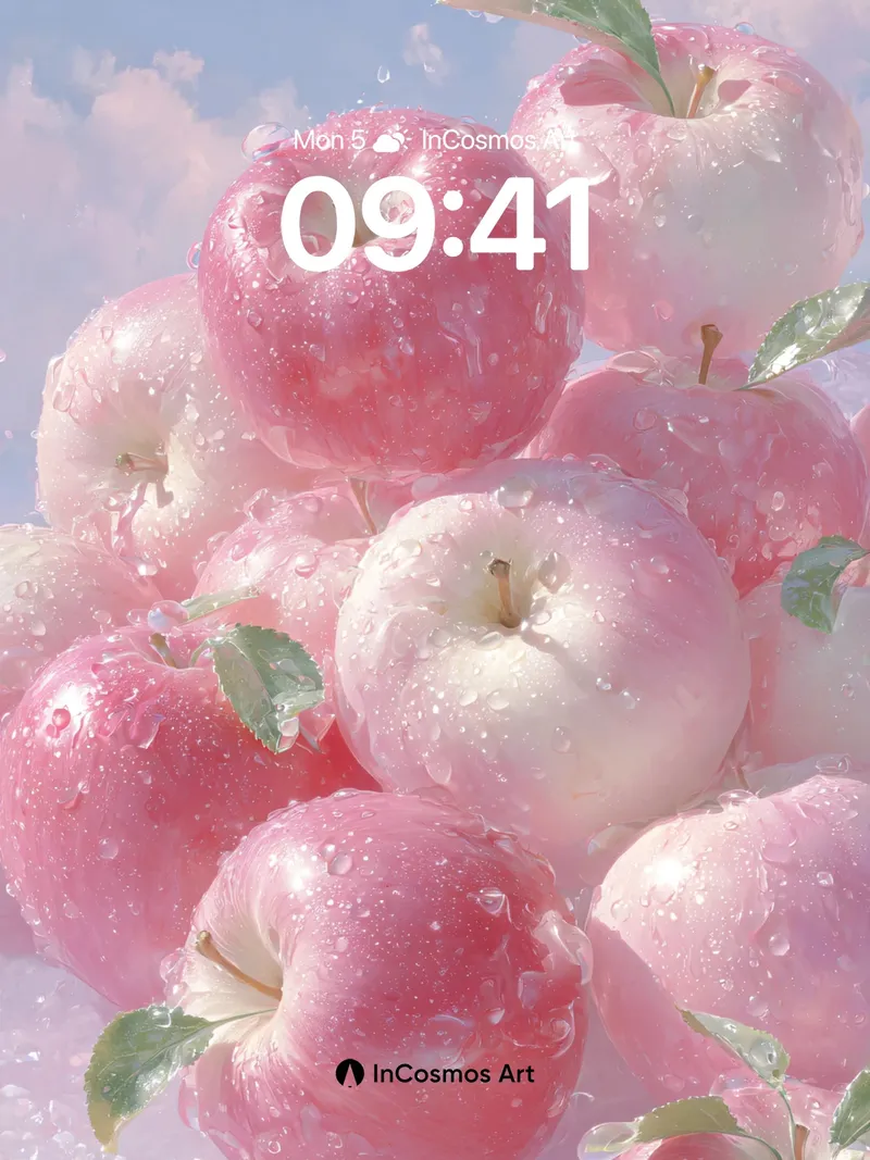 Pink Haze Wallpaper with Dew-Kissed Apples