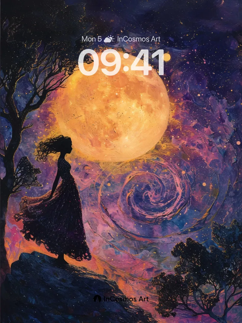 Lunar Whirlpool Wallpaper with Starlit Silhouette