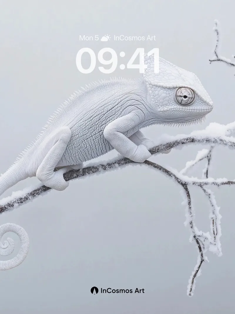 Frost Whisper Chameleon Wallpaper in Winter Stillness