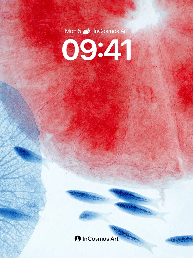 Serene Bloom Wallpaper with Floating Fish