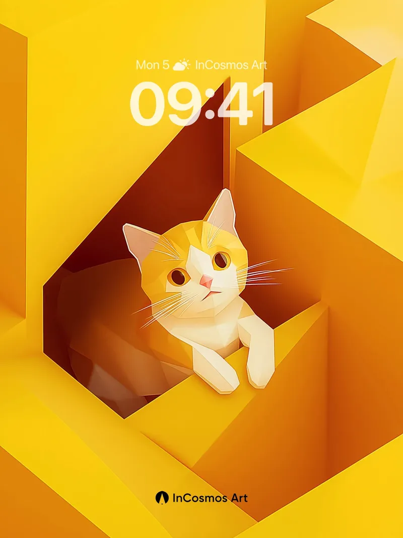 Golden Labyrinth Wallpaper with Curious Cat