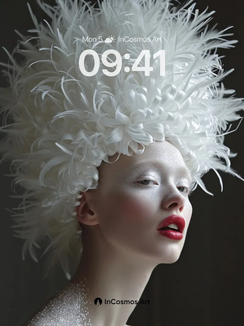 Luminous Feather Crown Wallpaper with Glittering Skin