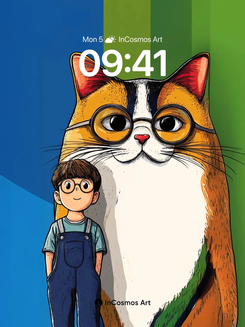 Whimsical Wonder Wallpaper with Giant Cat and Child